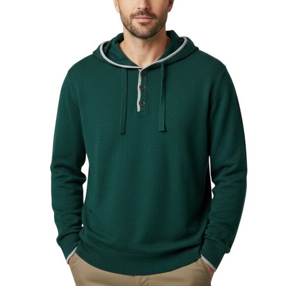 Hawker Rye Men’s Green Cotton Cashmere Henley Hoodie Sweater NWT Size 2XL - Picture 1 of 8